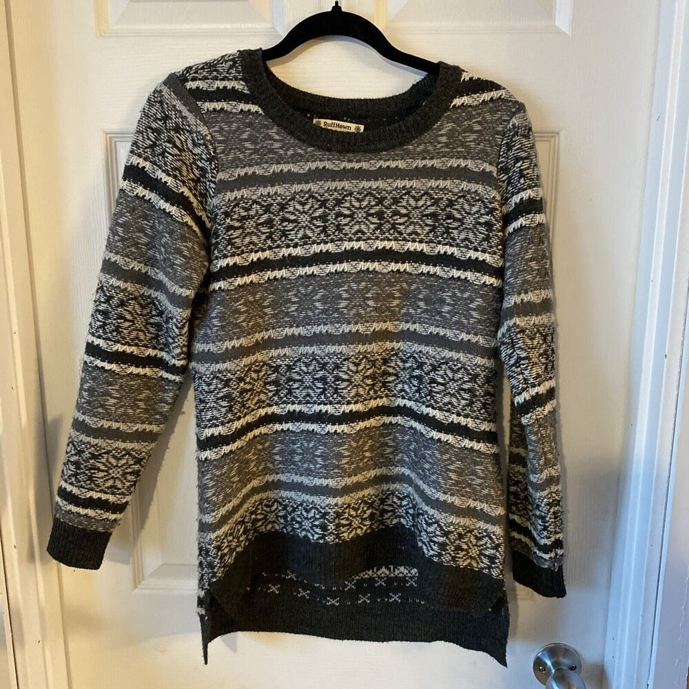 Ruff Hewn Sweater Women’s Size Small Wool Blend Slit Side Grey Winter